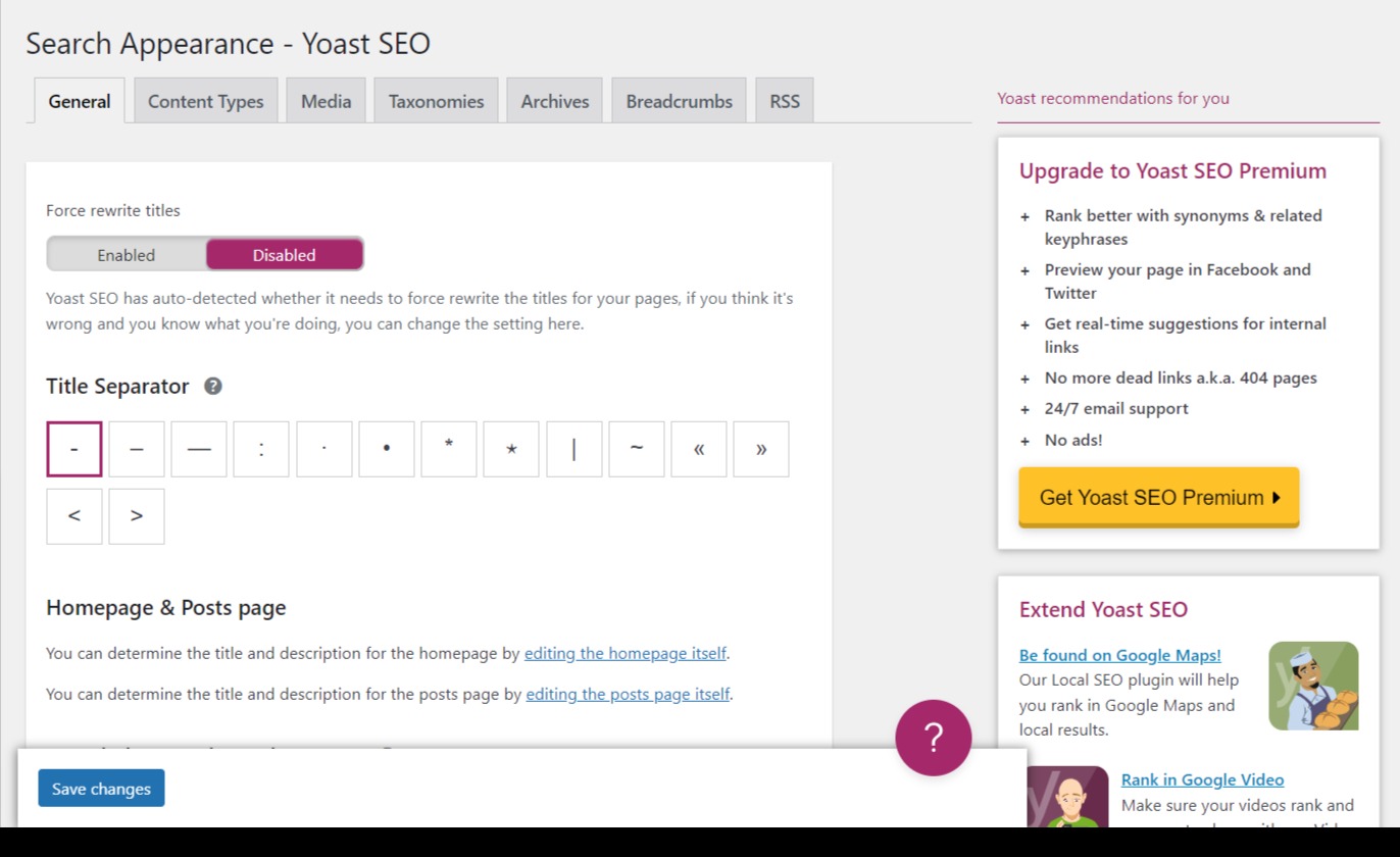 Yoast SEO Search Appearance Dashboard