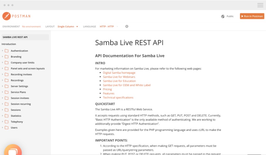 Samba Live Rest API