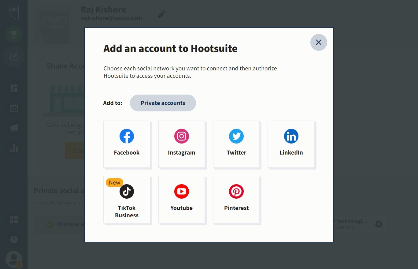 add an account to hootsuite