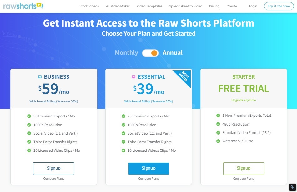 RawShorts Plans & Pricing