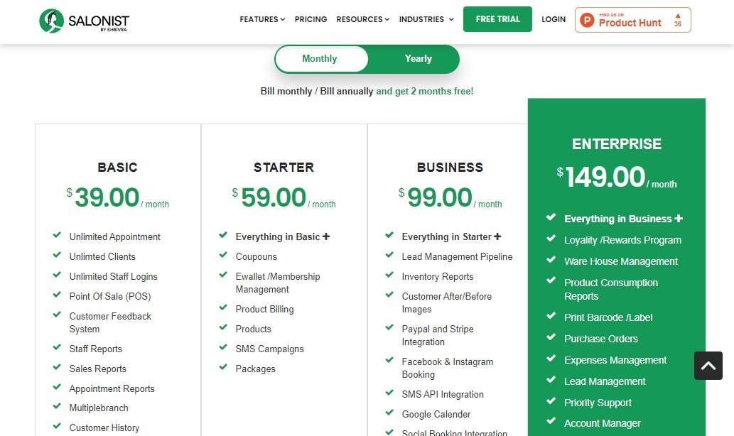 Salonist Pricing