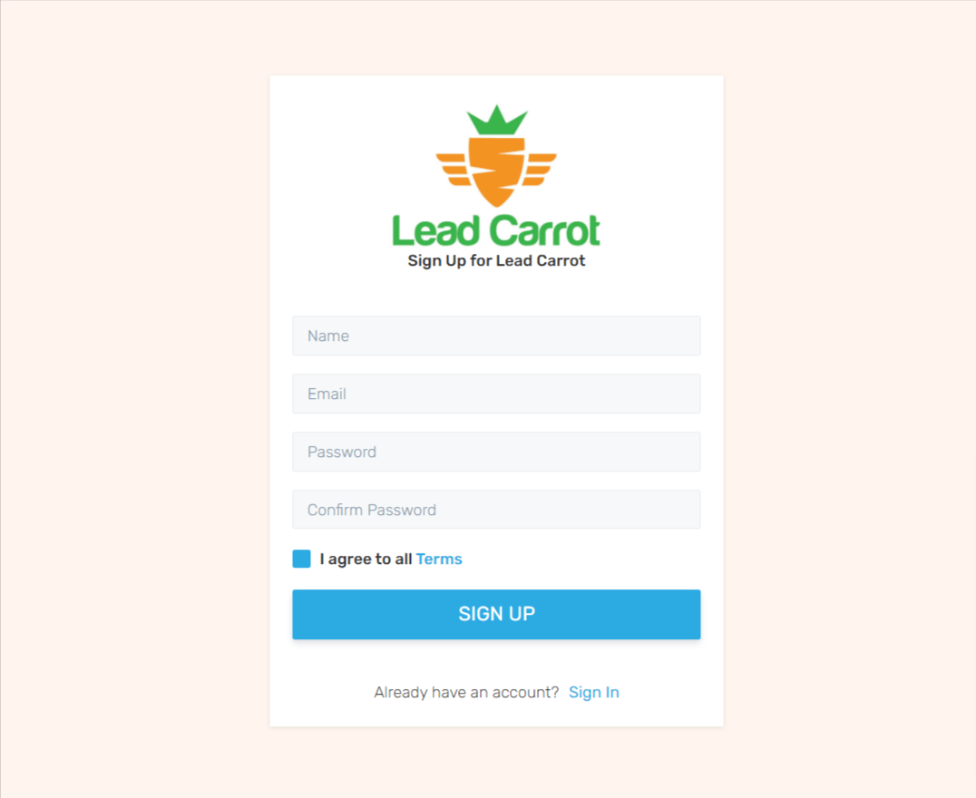 Lead Carrot Account Create